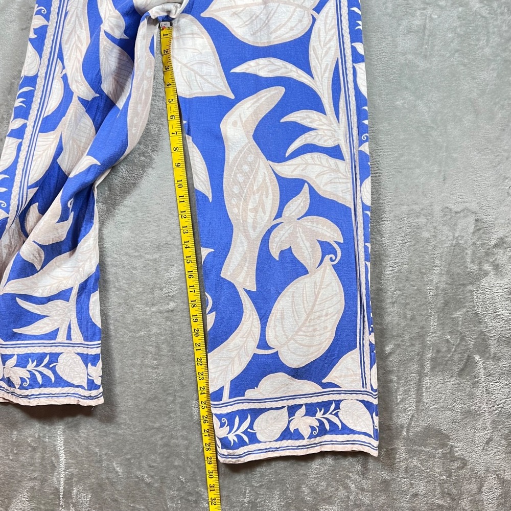 Rachel Zoe Pants Women's XS Wide Leg Linen Blend Crop Blue White Floral Pull On - Picture 8 of 11